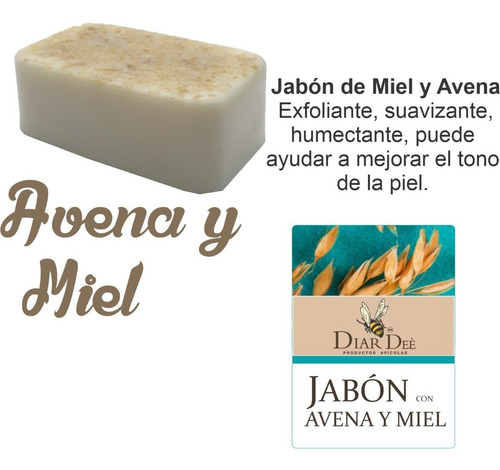 Imagen 1 de 3 de Jabón Avena- Miel Diar 1 Pieza 140 G. Natural Biodegradable