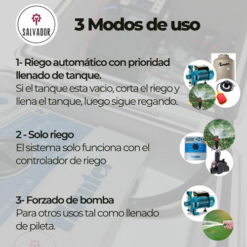 Tablero Riego Automático Hunter 2 Zonas + Prioridad Tanque