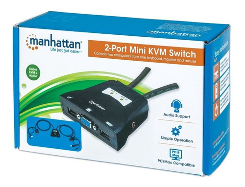 Imagen 1 de 5 de Mini Switch Kvm Usb 2 En 1 Manhattan 151245 Negro / V /v