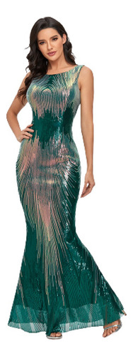 Vestido De Noche De Sirena Sin Mangas Lentejuelas Sexy Mujer