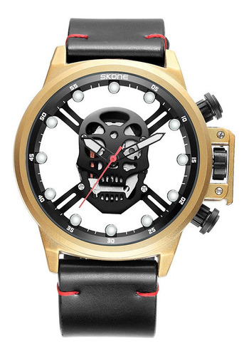 Reloj Calavera Skone Dorado Moda Para Hombre/caballero 9499
