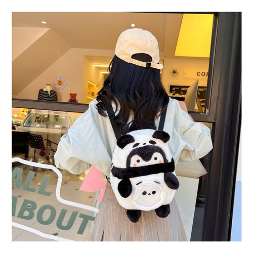 Mochila Versión Coreana Con Bonito Diseño De Pingüino Panda Color Blanco Diseño De La Tela Liso