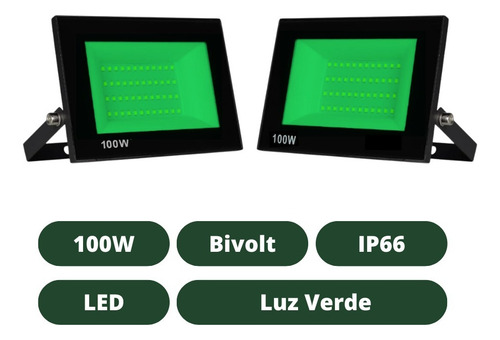 Refletor Led 100w Verde Ip66 Luminária Holofote Bivolt