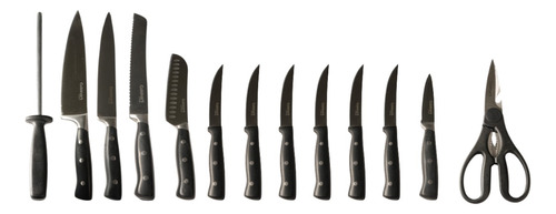 Set De Cuchillos 13 Piezas Negro Con Afilador Y Tijeras Negro