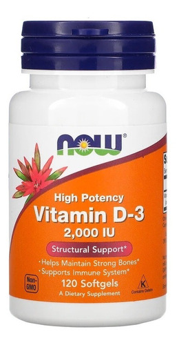 Imagen 1 de 3 de Now Foods Vitamina D3 120 Softgels Alta Imunidad Y Huesos