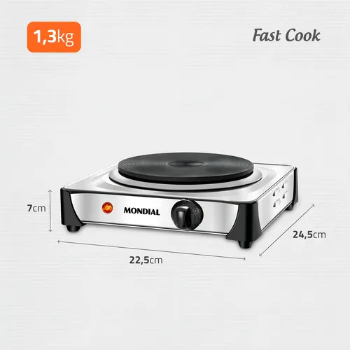 Estufa eléctrica Fast Cook Mondial de acero inoxidable 1000w Fe-04