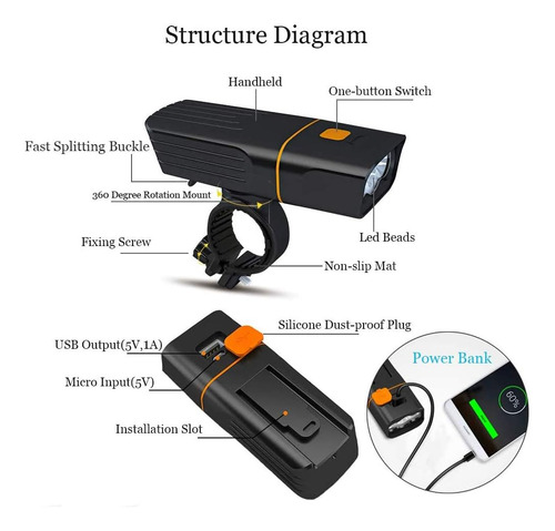 Luz Bicicleta 1000lm Con Luz Trasera Recargable Y Resistente