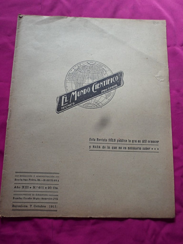 Antigua Revista El Mundo Científico N° 601 - Año 1911