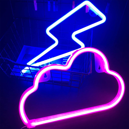 Enuoli Neon Signo Nube+lightning Bolt Wall Art Light Led Bar