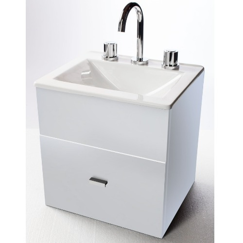 Imagen 4 de 6 de Vanitory Colgante Laqueado 40cm Bacha Marmolina Griferia Bco
