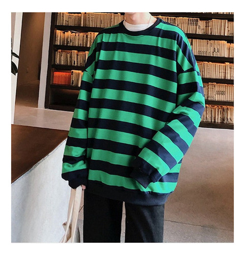 Sudadera De Rayas Para Hombre Con Cuello Redondo