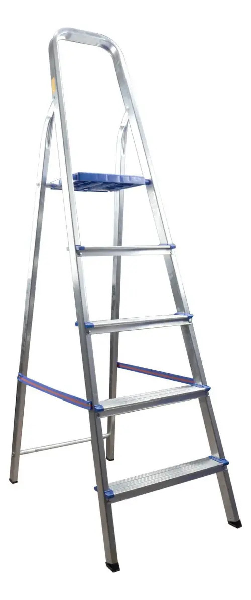 Escada Doméstica Em Aluminio 5 Degraus Real Escadas Cor Prateado