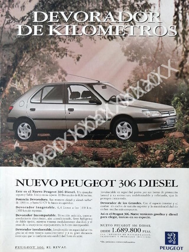 Cartel De Publicidad Retro De Autos Peugeot 306 Diesel 1993