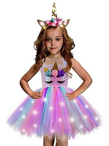 Disfraz De Unicornio Para Niñas Led Led Vestido Para L...