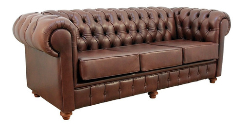 Sofá Sillón 3 Cuerpos Modelo Chesterfield En Cuero Vacuno