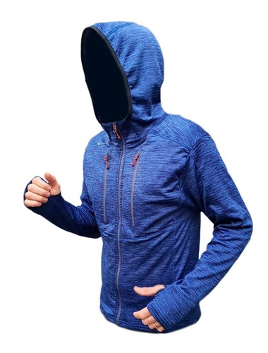 Campera Micropolar Hombre Running Capucha Trekking Deportiva