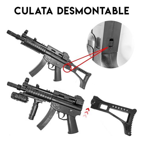 Imagen 3 de 10 de Rifle Subfusil Airsoft Mp5 Replica Resorte Laser Linterna