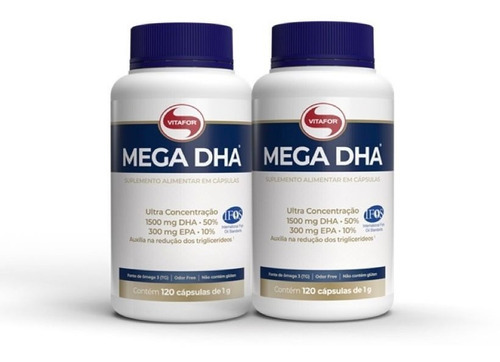 Kit 2 - Mega Dha 1500mg Dha E 300mg Epa (120 Caps) - Vitafor Sabor Neutro