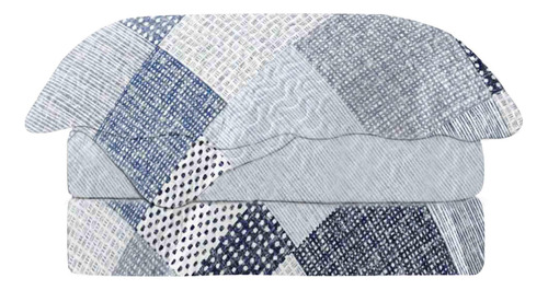 Quilt Cubrecama Reversible Patchwork 1,5 Plaza Celeste