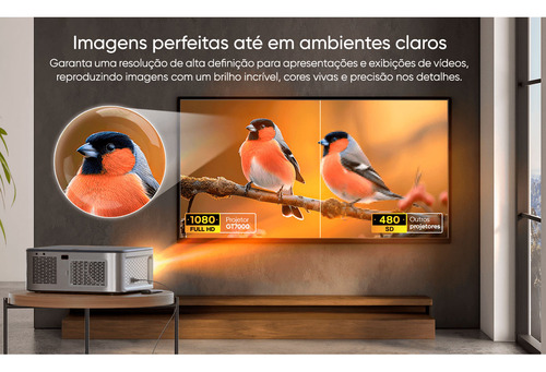 Projetor Multimídia Goldentec 7000 Lúmens Full Hd Com Androi Cor Prateado 127/220V