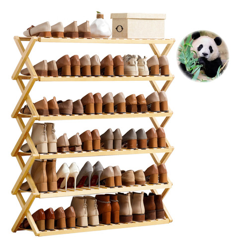 Organizador De Zapatos Bamboo 6 Niveles De Estilo Cruzado Color Madera