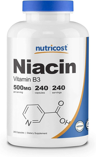 Vitamina B3 Niacin Nutricost 500mg 240ct Sabor Sin Sabor