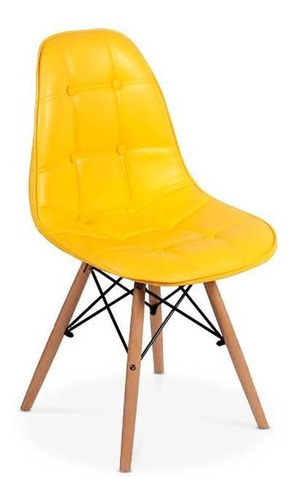 Conj 4 Cadeiras Dkr Charles Eames Wood Botonê Amarela