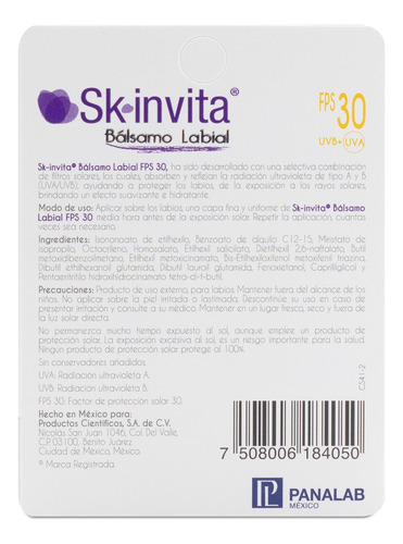 Skinvita Bálsamo Labial Hidratante Fotoprotección Fps30 5g