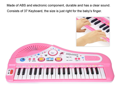 Teclado Piano Infantil 37 Teclas Musical Con Micrófono Rosa