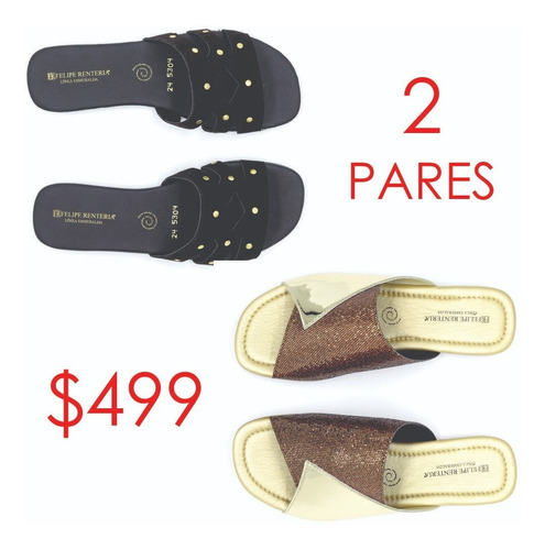 Imagen 2 de 8 de Sandalias Mujer Flat Felipe Rentería Kit 2 Pares - Duopack