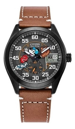 Reloj Citizen Batter's Up Mickey Original Para Hombre Ewatch Color De La Correa Marrón Color Del Bisel Negro Color Del Fondo Negro