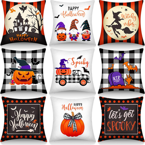 Yexiya 9 Fundas De Almohada De Halloween De 18.0 X 18.0 In, 