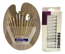 Comprar Kit Paleta Pintor Madera 12 Pinceles + 12 Pinturas Reeves