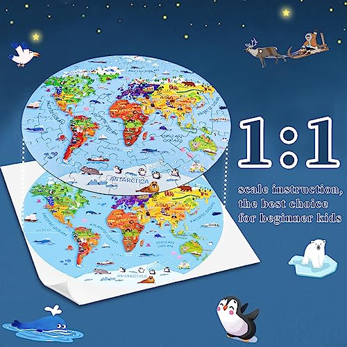 World Map Jigsaw Puzzle For Kids 4-8, 70 Piece Globe La...