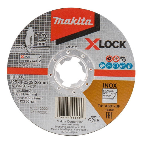 Disco De Corte 125 X 1.2 X 22.23 Mm X-lock Makita E-00418