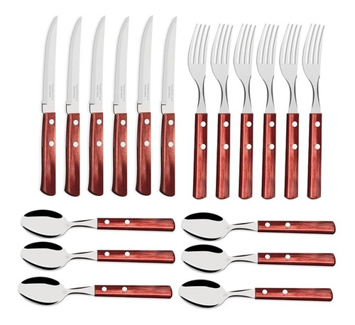 Set 18 Cubiertos Polywood Tenedor Cuchillo Asado Cuchara Te