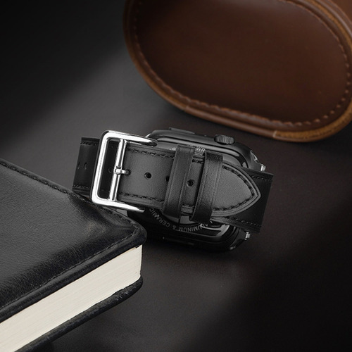 Cuero Genuino Elegante Para Apple Watch Series 42/44/45/49mm Ancho De La Correa 3.5 Cm Color Negro