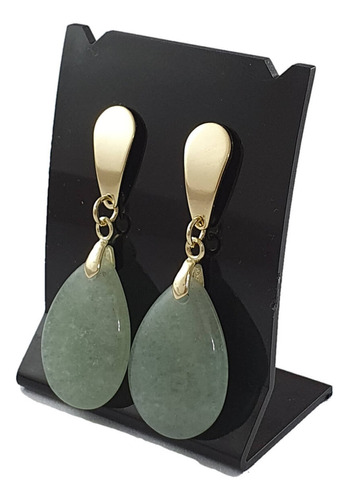 Brinco Delicado Feminino Dourado Com Verde De Pedra Natural