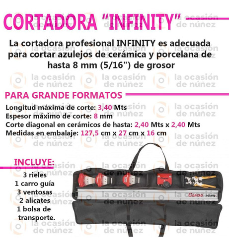 Imagen 2 de 8 de Cortadora Infinity 340cm Manual Ceramica Porcelanato Cortag