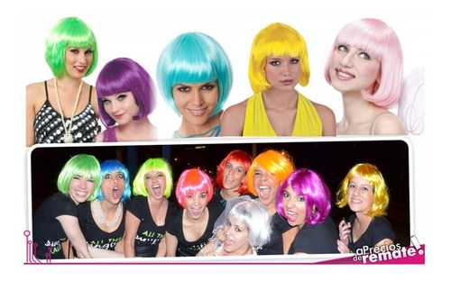 ! Peluca Corta Fantasía Color Halloween Cabello Sintético !
