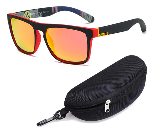 Óculos De Sol Masculino Dubery Polarizado Uv400 + Case Lente Vermelho Desenho D731