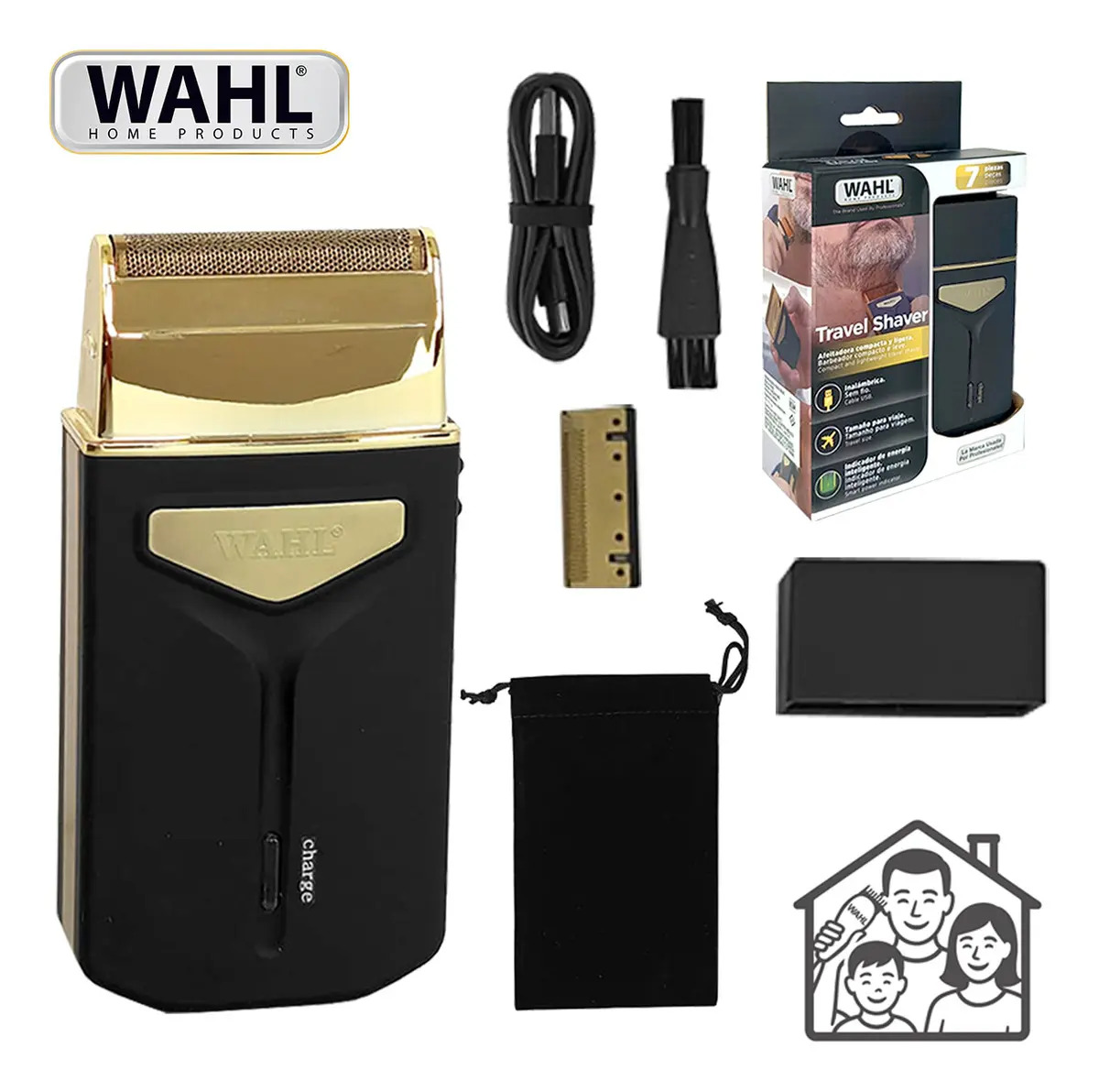 Barbeador de viagem Wahl® Travel Shaver Cordless Gold Travel Shaver para barba, leve e compacto, barbeador ideal para viajantes