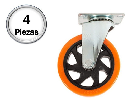 4 Rodajas De Pvc Naranja Giratoria Con Placa 5