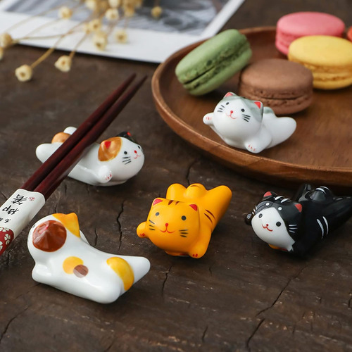 Juego De 5 Palillos De Gato, Porcelana, Estilo Japonés...