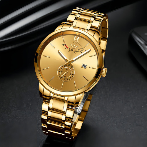 Nibosi Reloj De Cuarzo Con Calendario Impermeable Para Hombr Color Del Fondo Dorado