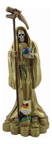 Figura Decorativa Santa Muerte Dorada Curada 33 Cm + Oracion
