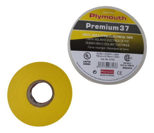 Cinta Aislante Pvc Premiun 37 Amarillo Plymouth