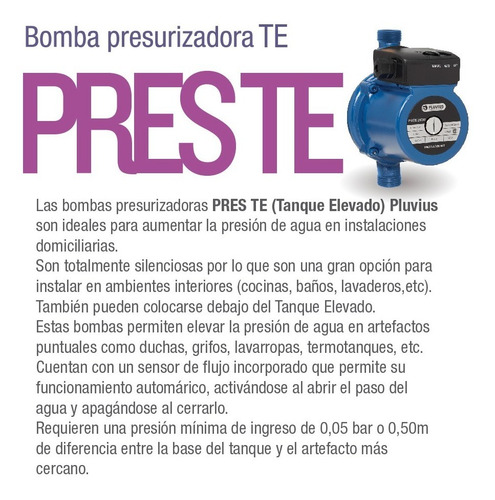 Imagen 7 de 9 de Bomba Presurizadora 100 W Automática 2 Baños Pluvius Pres100