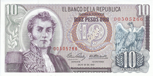Colombia  10 Pesos Oro 20 De Julio 1967