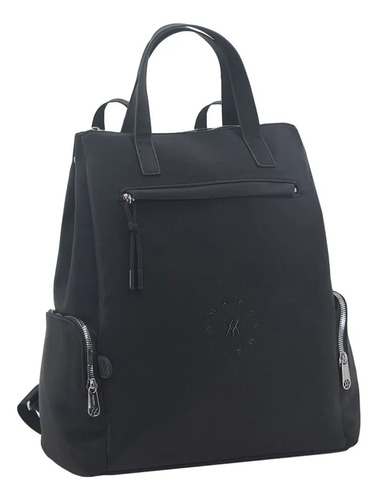 Cartera Mochila Grande Universitaria Con Manijas Amayra Negro Negro Plata Negro